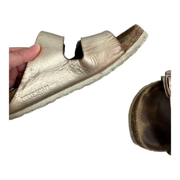 Birkenstock Arizona Soft Footbed Metallic Rose Gold Leather Sandals Size 37 - Picture 6 of 8